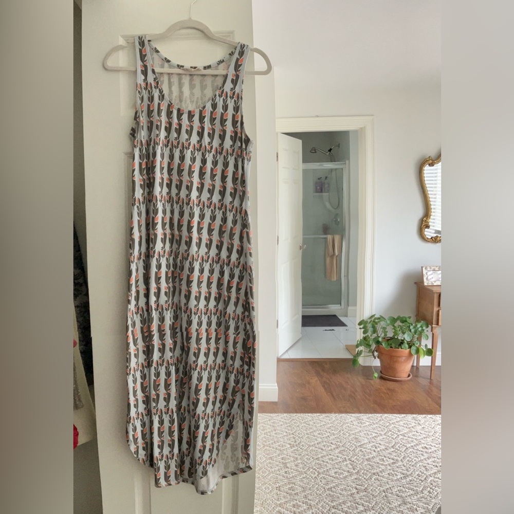 Synergy Organic Clothing Pale Blue  Tank Dress with Feather Print